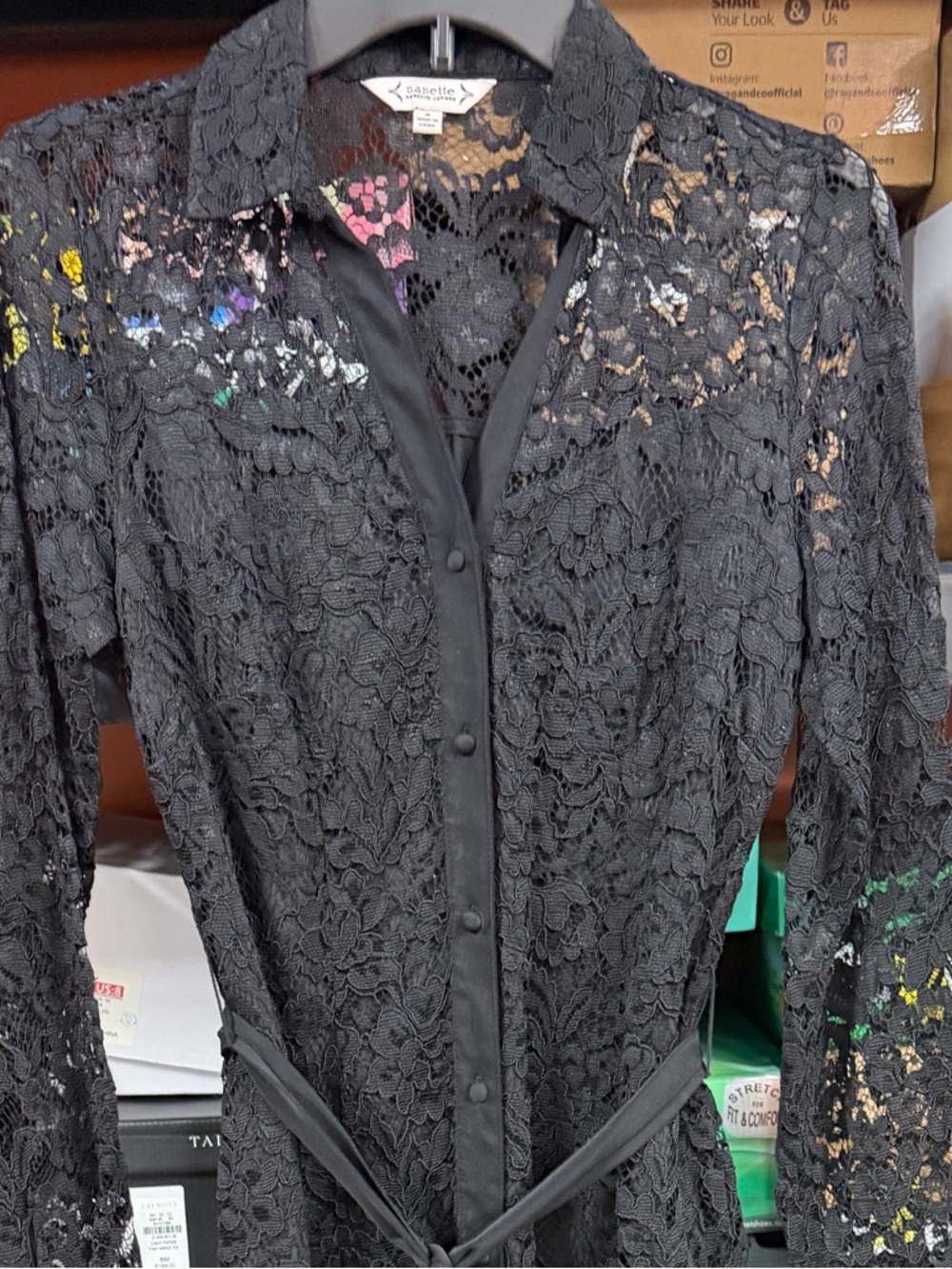 Nanette Lepore Lace Shirtdress Black Size 4 - Picture 4 of 5